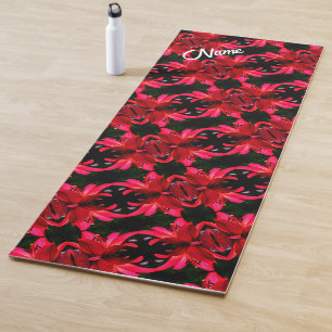 Tapis De Yoga Lily rouge Floral Abstrait Motif personnalisé