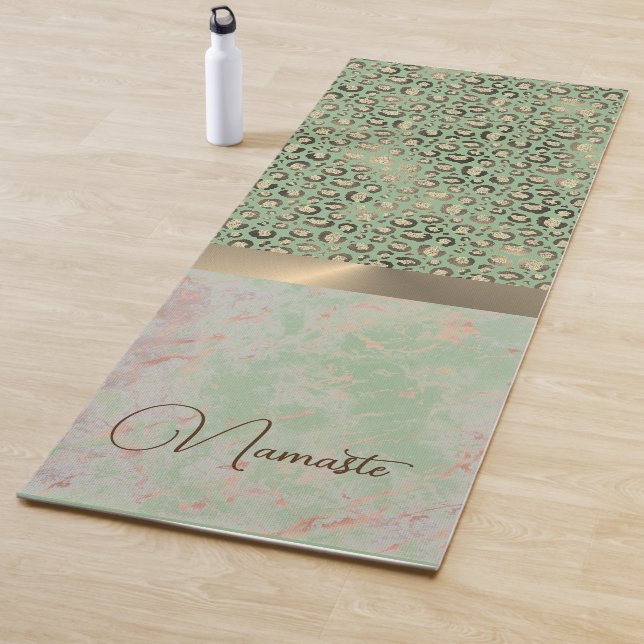 Tapis De Yoga Lime Green Marble Glitt Leopard Namaste (En situation)