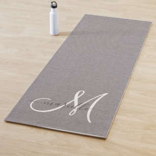 Tapis De Yoga Linge gris monogramme blanc