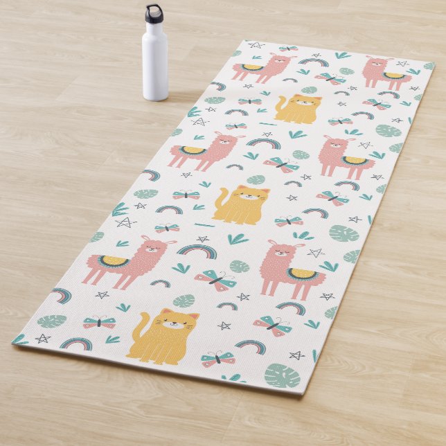 Tapis De Yoga Llamas Chats Alapaca Animaux verts Boho (En situation)