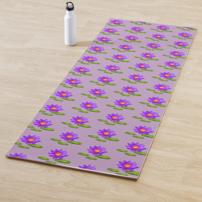 Tapis De Yoga Lotus Fleurs & Lily Pads sur Violet (En situation)