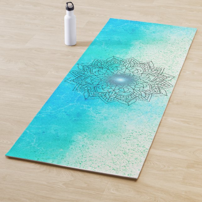 Tapis De Yoga Lotus Mandala sur le tourbillon turquoise (En situation)