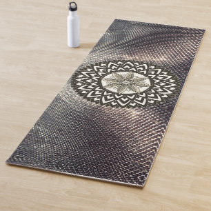 Tapis De Yoga Lotus Mandala sur Shimmery Silver et Black