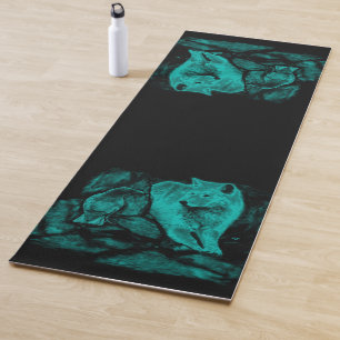 Tapis De Yoga Loup et corbeau dans la nuit
