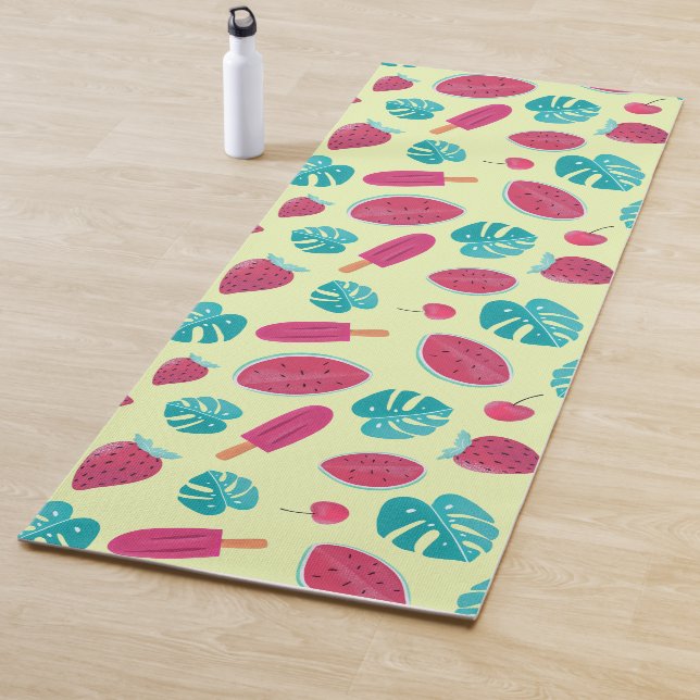 Tapis De Yoga Lovely Tropical Fruits Feuille Ice Pops Motif | (En situation)