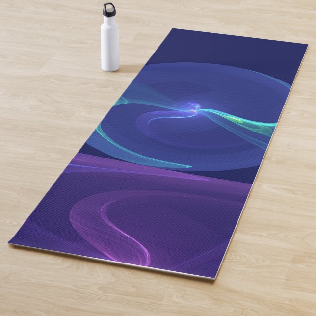 Tapis De Yoga Lumineuse Bleu Violet Rêve Abstrait Fractal Art (En situation)