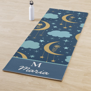 Tapis De Yoga Lune Boho Dorée Avec Nuages Monogramme