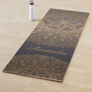 Tapis De Yoga Luxe Elegant Gold Noir Mandala Design Nom