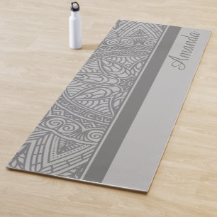 Tapis De Yoga Luxe Elegant Gris Noir Mandala Design Nom