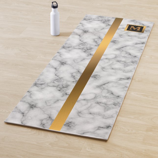 Tapis De Yoga Luxe Elégant Marbre Noir Or Moderne (En situation)