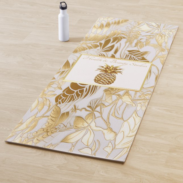 Tapis De Yoga Luxe ivoire et or Palm Business Monogramme (En situation)
