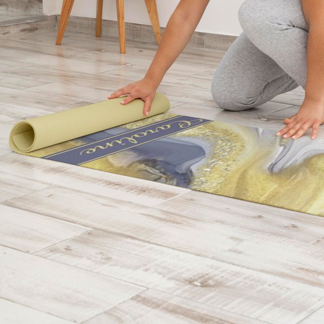Tapis De Yoga Luxury Elegant Yellow Grey Gold Marble Effet (Créateur téléchargé)