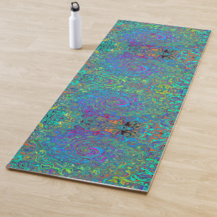 Tapis De Yoga Magenta, Bleu et Mousse verte Retro Swirl