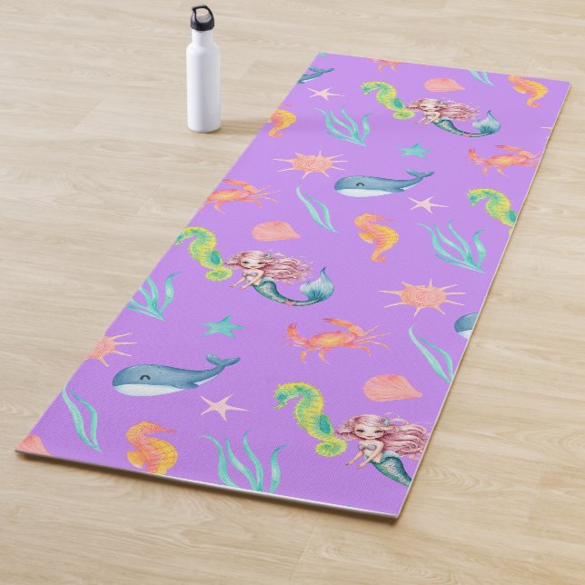 Tapis De Yoga Magique mermaid baleine arc-en-ciel fête de fille  (En situation)
