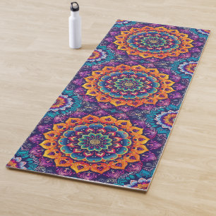 Tapis De Yoga Magnifique indienne Mandala violet, orange, rouge,