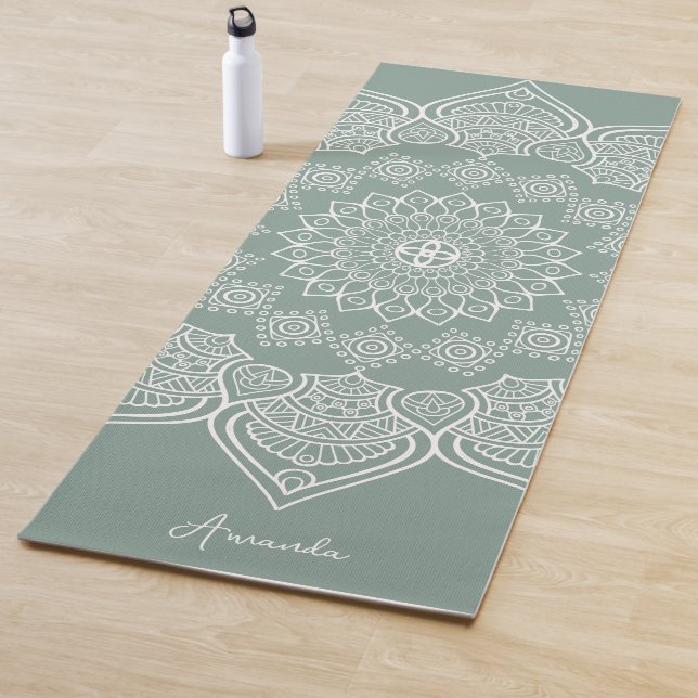 Tapis De Yoga Magnifique Manat de Yoga personnalisé Mandala vert (En situation)