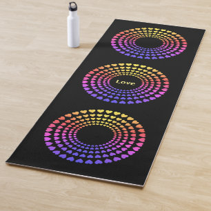 Tapis De Yoga Magnifique Mandala de coeur multicolore sur Noir