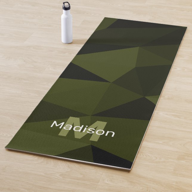 Tapis De Yoga Maillon de géométrie noire vert foncé de l'armée M (En situation)