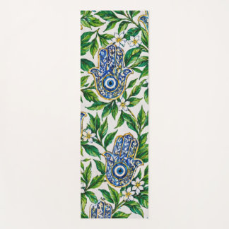 Tapis De Yoga Main de Fatima Hamsa bleue à motif floral