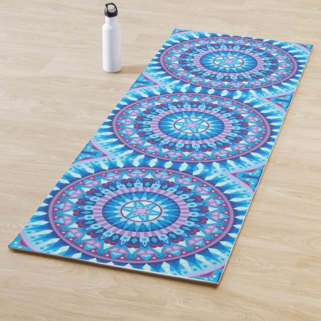 Tapis De Yoga Mandala d'hiver Motif de flocon de neige bleu Médi (En situation)