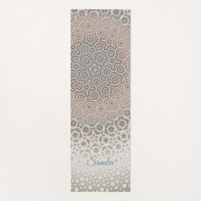 Tapis De Yoga Mandala d'or rose motif personnalisé turquoise (Devant)