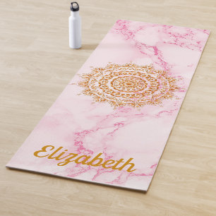 Tapis De Yoga Mandala en or de pierre rose douce