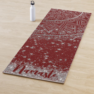 Tapis De Yoga Mandala envoûtant avec des étoiles d'argent sur ro