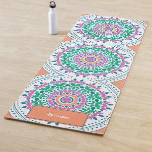 Tapis De Yoga Mandala fleurs pétales motif rétro nom personnalis
