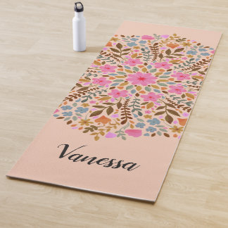 Tapis De Yoga Mandala floral personnalisé de nature rose