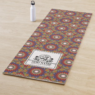 Tapis De Yoga Mandala flowers monogramme nom personnalisé lettre