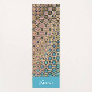 Tapis De Yoga Mandala motif personnalisé turquoise et or