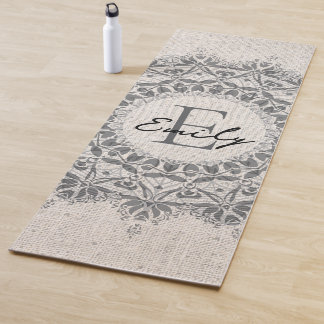 Tapis De Yoga Mandala Nom Monogramme gris clair monochrome
