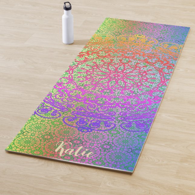Tapis De Yoga Mandala Rainbow Colors (En situation)