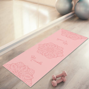 Tapis De Yoga Mandala rose magnifique avec nom personnalisé