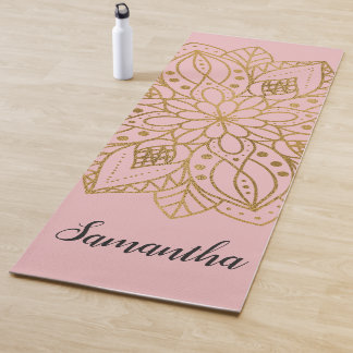 Tapis De Yoga Mandala rose nature or personnalisé en or