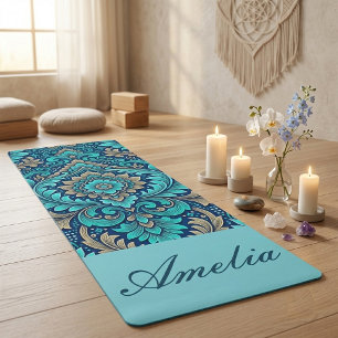 Tapis De Yoga Mandala Sacré Bleu Nuit Tapisserie Spiritualité