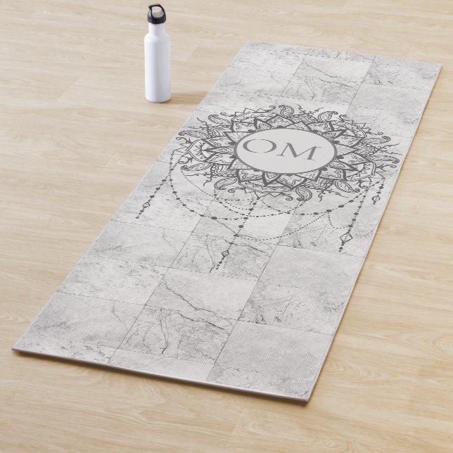 Tapis De Yoga Mandala sur Marbre Argent Yoga Mat (En situation)
