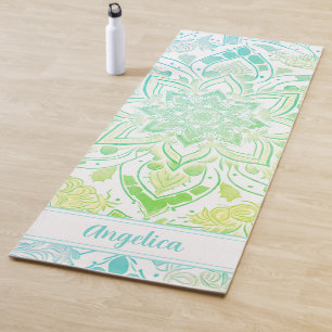 Tapis De Yoga Mandala Yoga Mat en Aqua Blue & Lime Green
