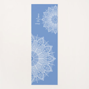 Tapis De Yoga Mandalas blanc Airy sur bleu Personnalisé