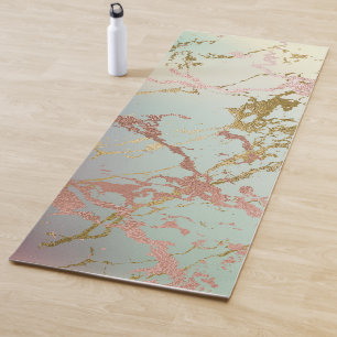 Tapis De Yoga Marbre beige élégant   Mint Sage Green Rose Gold