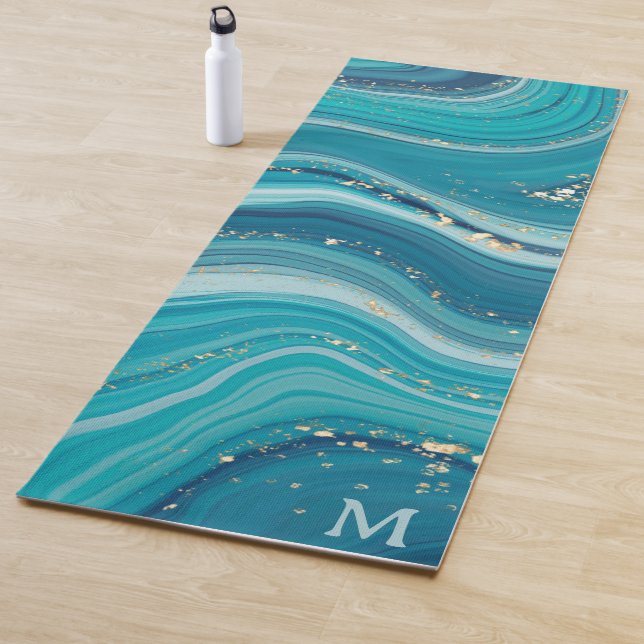 Tapis De Yoga Marbre bleu clair liquide (En situation)