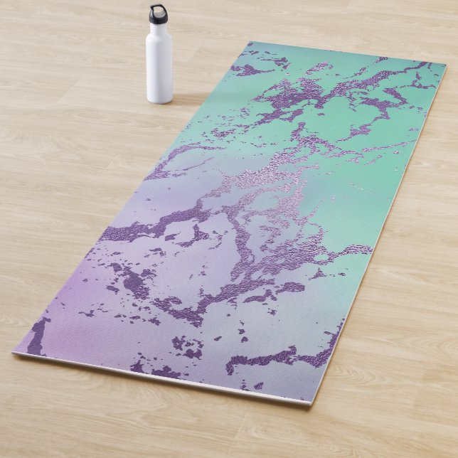 Tapis De Yoga Marbre chic | Lavande violet et vert menthe (En situation)