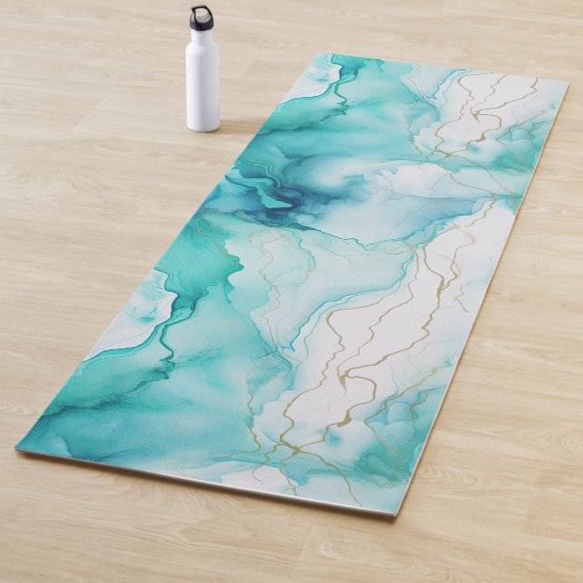 Tapis De Yoga Marbre d'encre Mint Aqua (En situation)