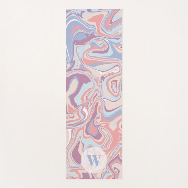 Tapis De Yoga Marbre funky moderne Pastel violet Monogramme (Devant)