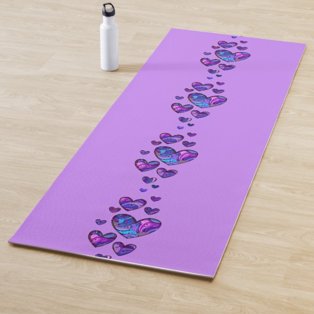 Tapis De Yoga Mat de Yoga violet avec Coeurs Motifs de Peacock (En situation)