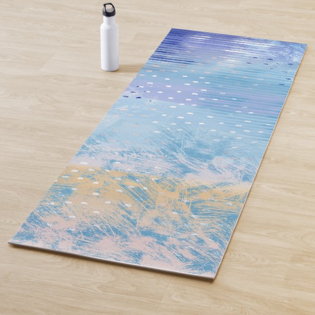 Tapis De Yoga Média mixte Abstrait bleu turquoise jaune (En situation)