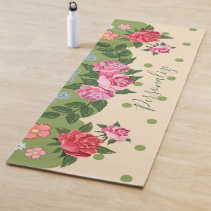 Tapis De Yoga Méditation zen Rose Jardin Rouge Rose Vert