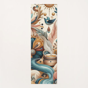 Tapis De Yoga Mélange bohème de fleurs turquoises, magenta, viol