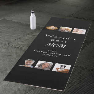 Tapis De Yoga Mère photo collage noir