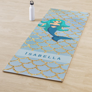 Tapis De Yoga Mermaid princesse bleu violet turquoise écailles f